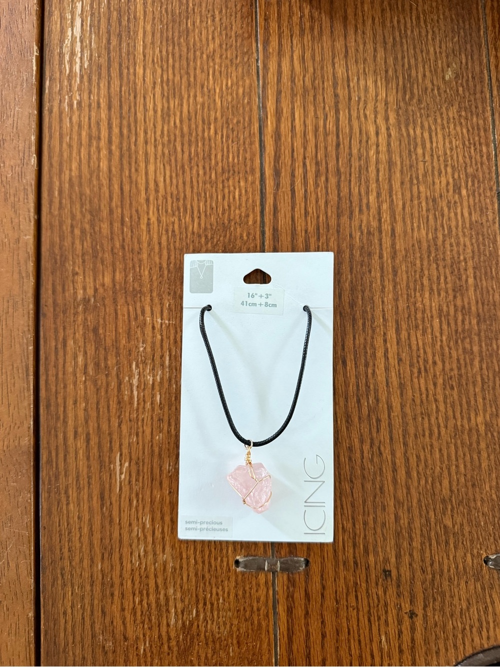 Icing Pink Stone Pendant on Black Cord Necklace